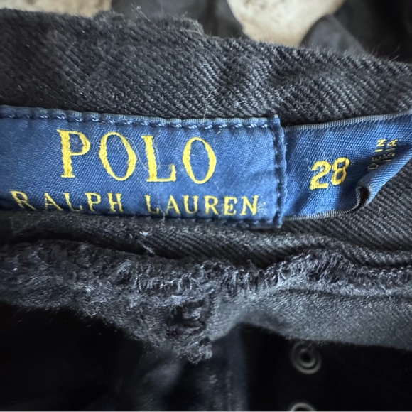 POLO RALPH LAUREN Black Wax Coated Moto Biker Jeans Side Laces SIZE 28 Low Rise - Picture 4 of 6